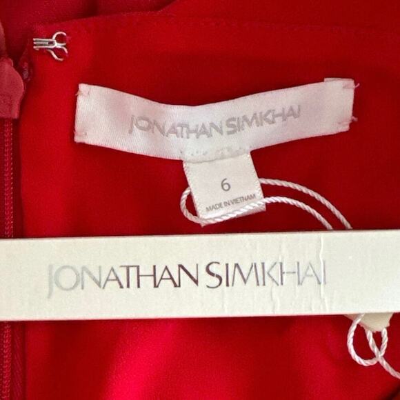 Jonathan Simkhai Crepe Combo Mini Ruffle Dress in Fire‎ Red Size 6 NWT - Picture 13 of 17